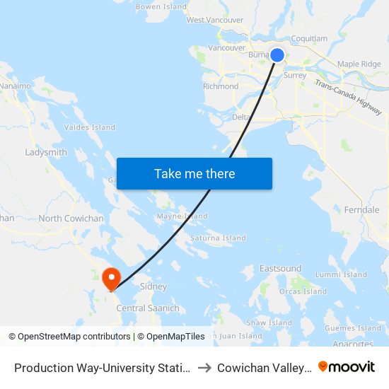 Production Way-University Station to Cowichan Valley A map