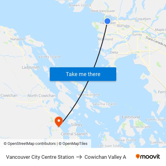 Vancouver City Centre Station to Cowichan Valley A map