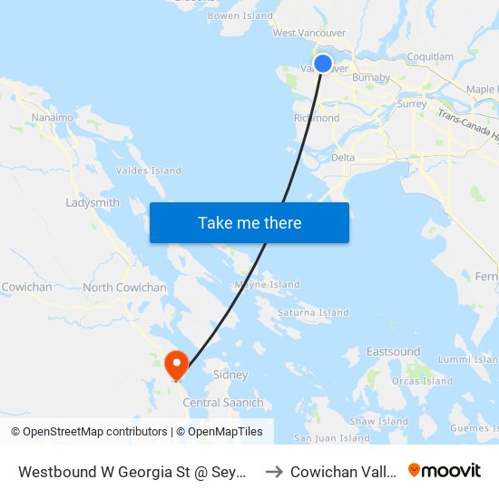 Westbound W Georgia St @ Seymour St to Cowichan Valley A map