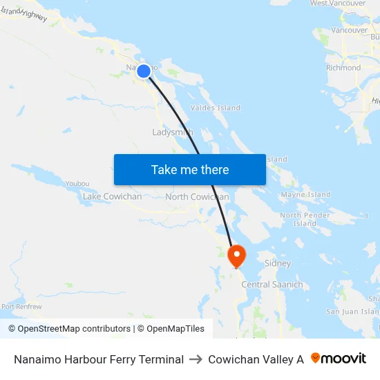 Nanaimo Harbour Ferry Terminal to Cowichan Valley A map
