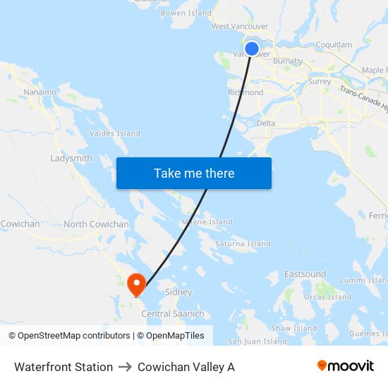 Waterfront Station to Cowichan Valley A map