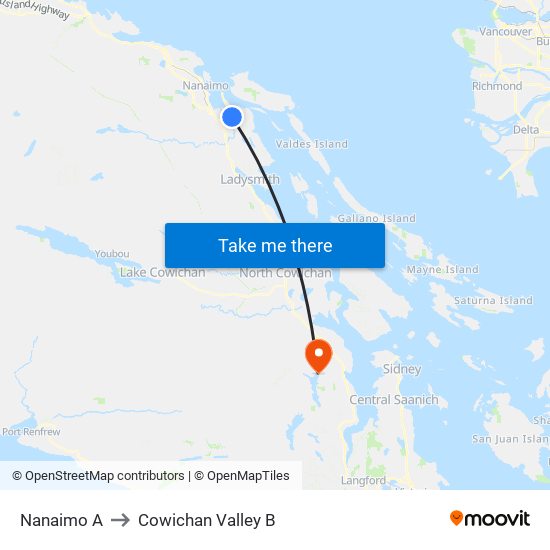 Nanaimo A to Cowichan Valley B map