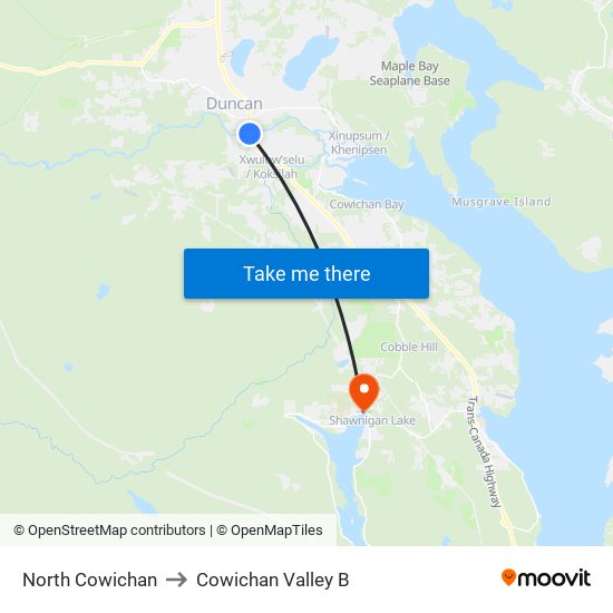 North Cowichan to Cowichan Valley B map