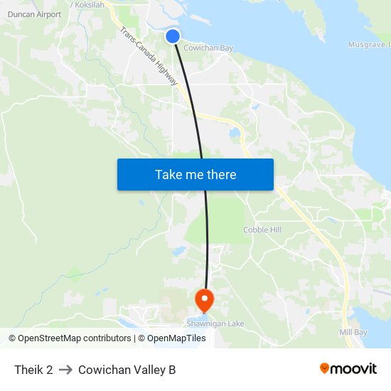 Theik 2 to Cowichan Valley B map