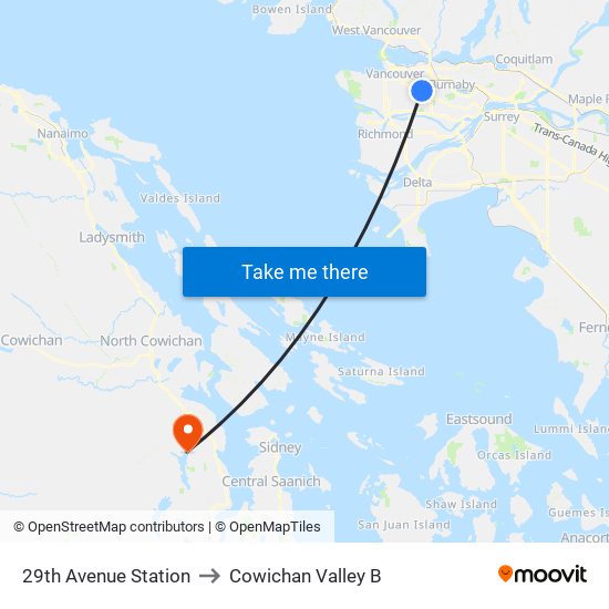 29th Avenue Station to Cowichan Valley B map