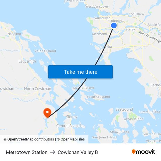 Metrotown Station to Cowichan Valley B map