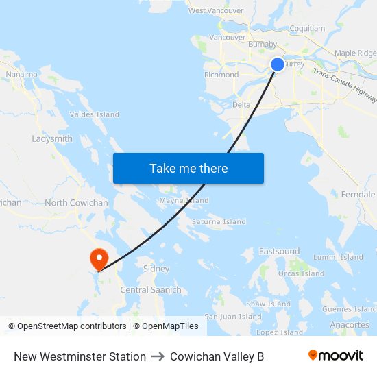 New Westminster Station to Cowichan Valley B map