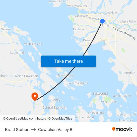 Braid Station to Cowichan Valley B map
