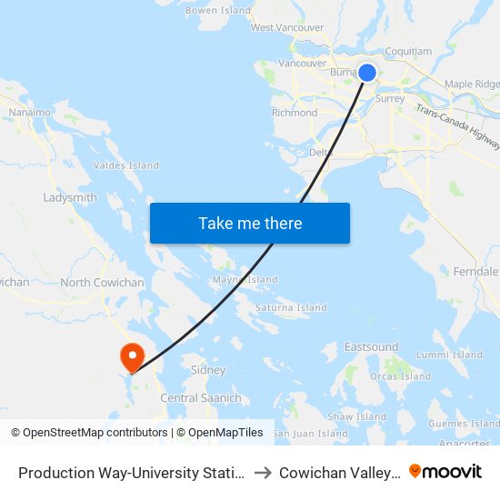Production Way-University Station to Cowichan Valley B map