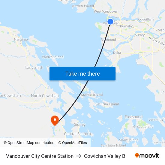 Vancouver City Centre Station to Cowichan Valley B map
