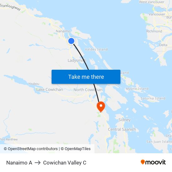 Nanaimo A to Cowichan Valley C map