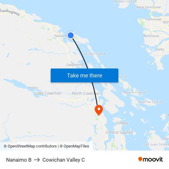 Nanaimo B to Cowichan Valley C map