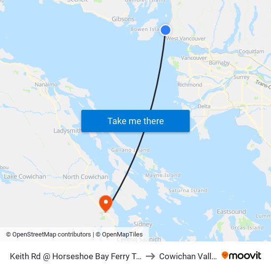Keith Rd @ Horseshoe Bay Ferry Terminal to Cowichan Valley C map