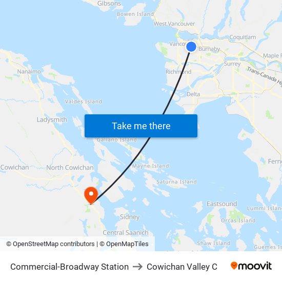 Commercial-Broadway Station to Cowichan Valley C map