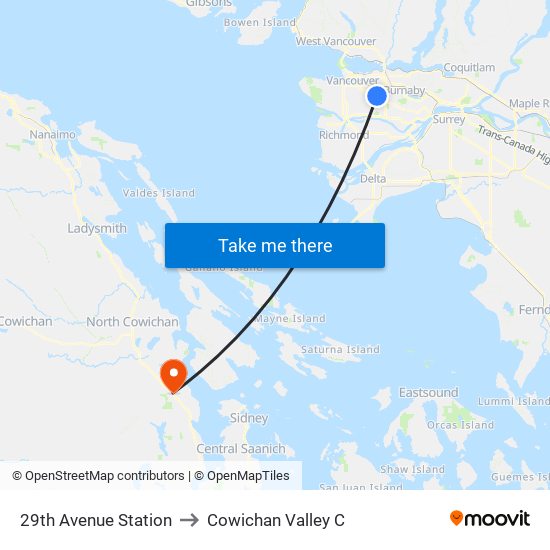 29th Avenue Station to Cowichan Valley C map