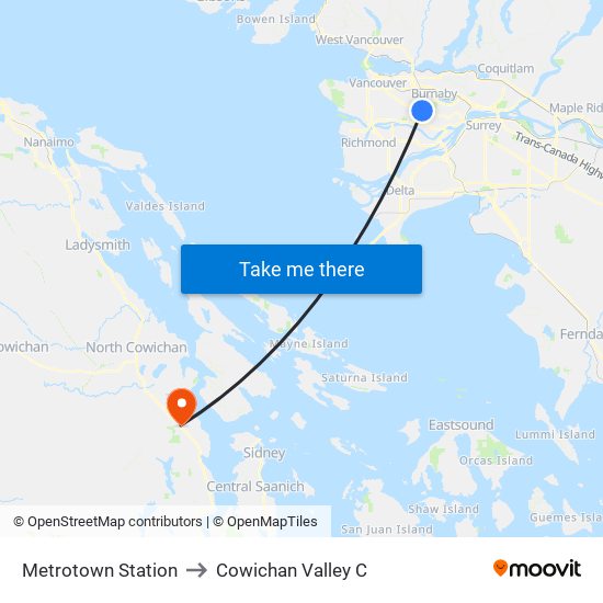 Metrotown Station to Cowichan Valley C map