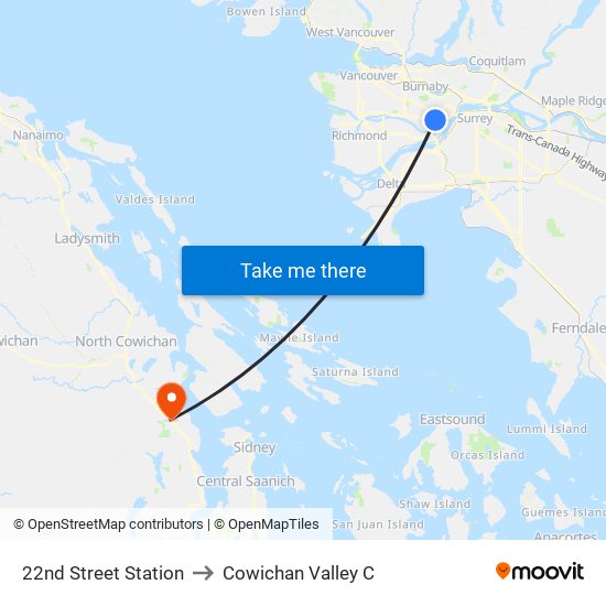 22nd Street Station to Cowichan Valley C map