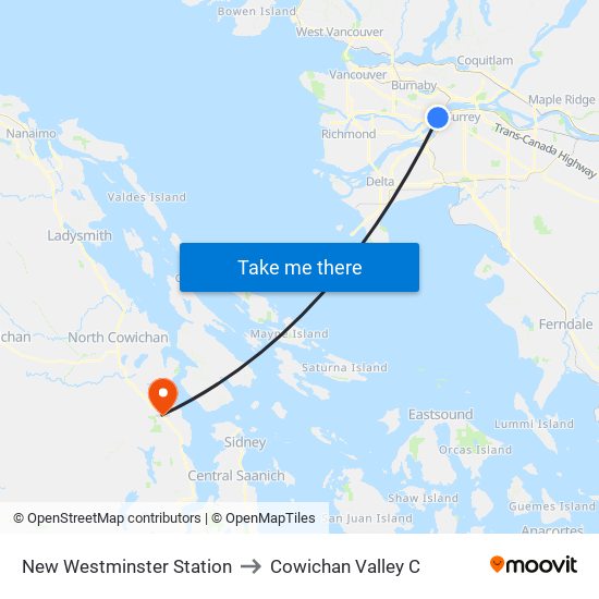 New Westminster Station to Cowichan Valley C map