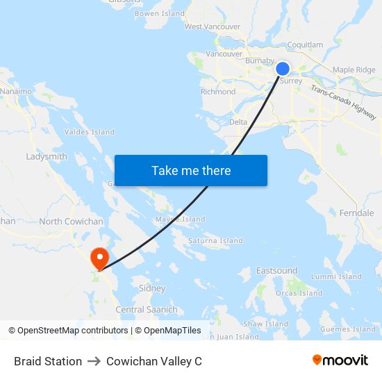 Braid Station to Cowichan Valley C map