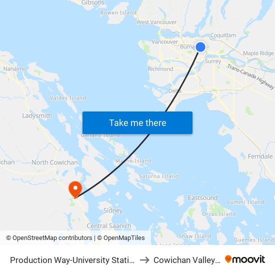 Production Way-University Station to Cowichan Valley C map
