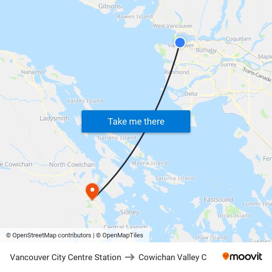 Vancouver City Centre Station to Cowichan Valley C map