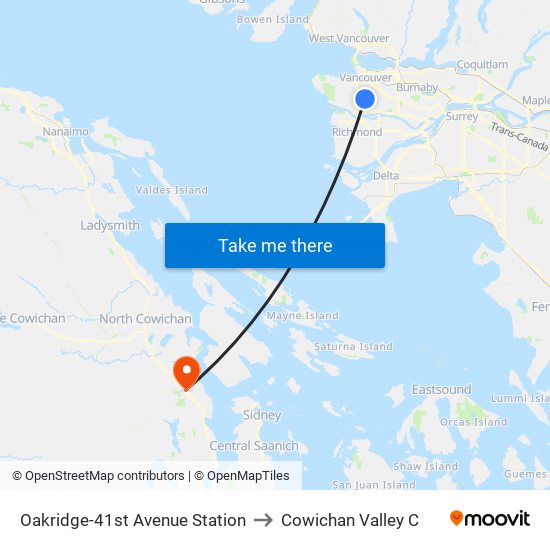 Oakridge-41st Avenue Station to Cowichan Valley C map