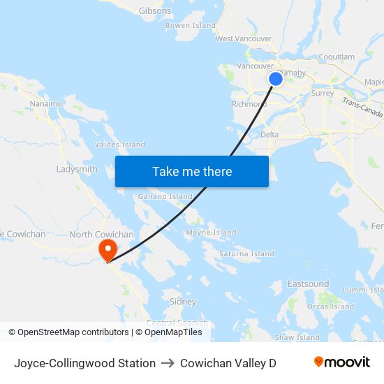 Joyce-Collingwood Station to Cowichan Valley D map