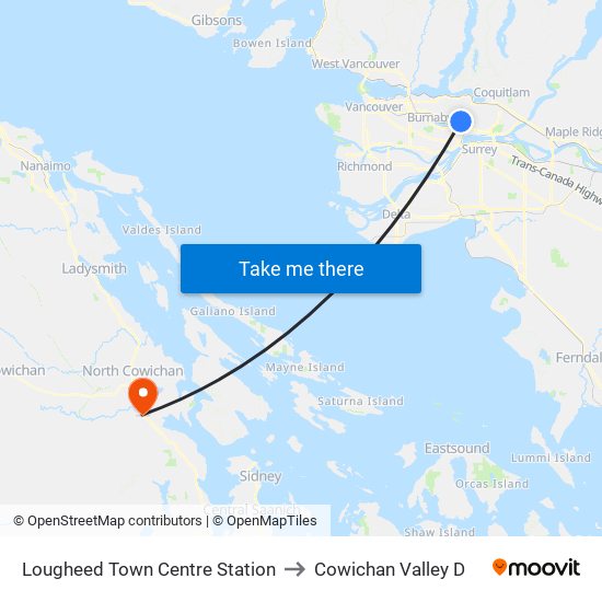 Lougheed Town Centre Station to Cowichan Valley D map