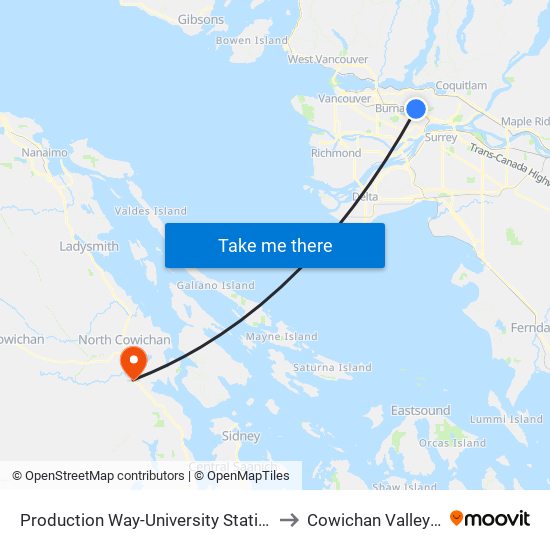 Production Way-University Station to Cowichan Valley D map