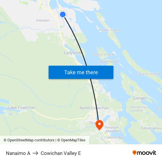 Nanaimo A to Cowichan Valley E map