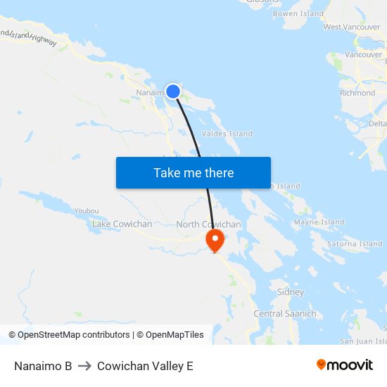 Nanaimo B to Cowichan Valley E map