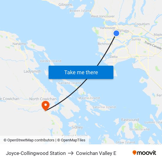 Joyce-Collingwood Station to Cowichan Valley E map