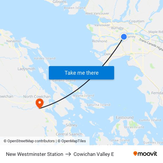 New Westminster Station to Cowichan Valley E map