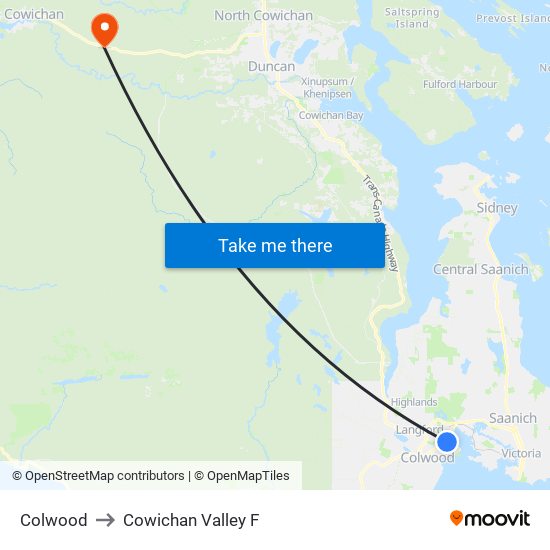 Colwood to Cowichan Valley F map