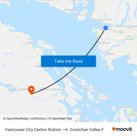 Vancouver City Centre Station to Cowichan Valley F map