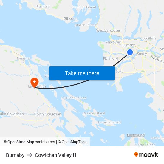 Burnaby to Cowichan Valley H map