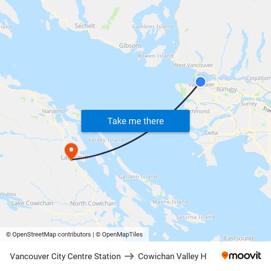 Vancouver City Centre Station to Cowichan Valley H map