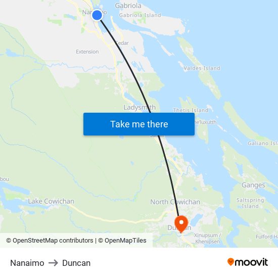 Nanaimo to Duncan map