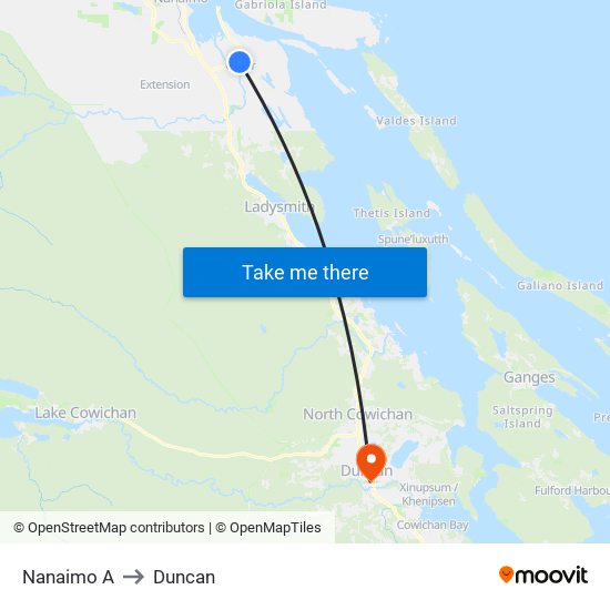 Nanaimo A to Duncan map
