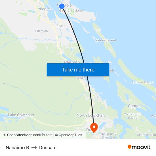 Nanaimo B to Duncan map