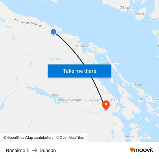Nanaimo E to Duncan map