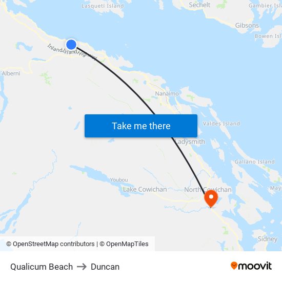 Qualicum Beach to Duncan map