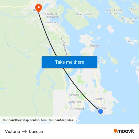 Victoria to Duncan map