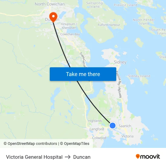 Victoria General Hospital to Duncan map