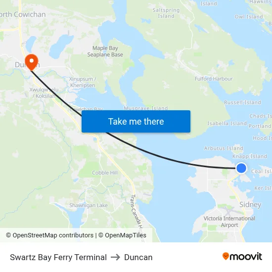 Swartz Bay Ferry Terminal to Duncan map