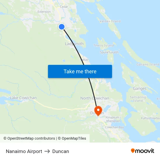 Nanaimo Airport to Duncan map