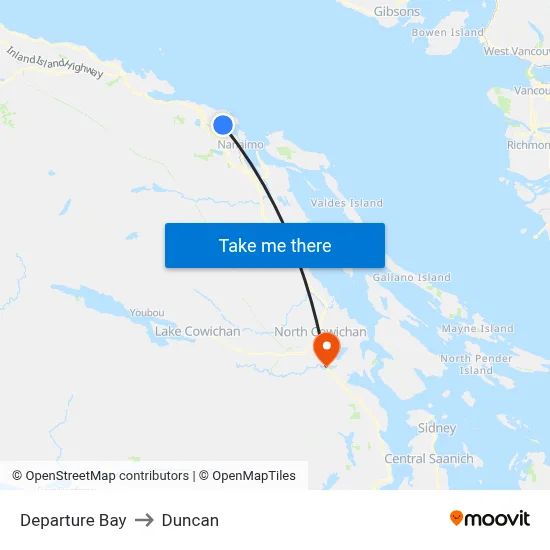 Departure Bay to Duncan map