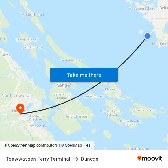 Tsawwassen Ferry Terminal to Duncan map
