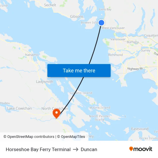 Horseshoe Bay Ferry Terminal to Duncan map