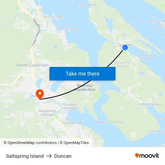 Saltspring Island to Duncan map